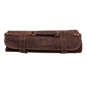 Kazoku Leather Knife Bag 10 Compartments Brown
