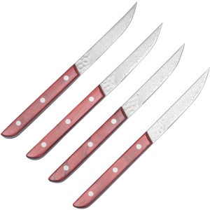 Kazoku AUS10 Damask Steak Knife Red 11 cm (set of 4)