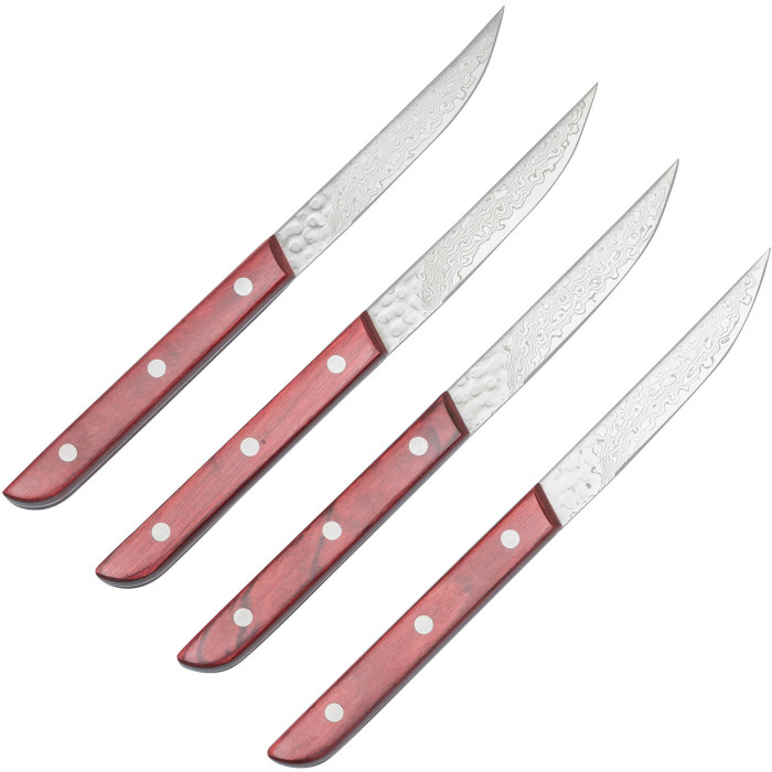 Kazoku AUS10 Damask Steak Knife Red 11 cm (set of 4)