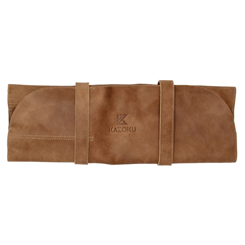 Kazoku Leather Knife Case Brown 7 Compartments