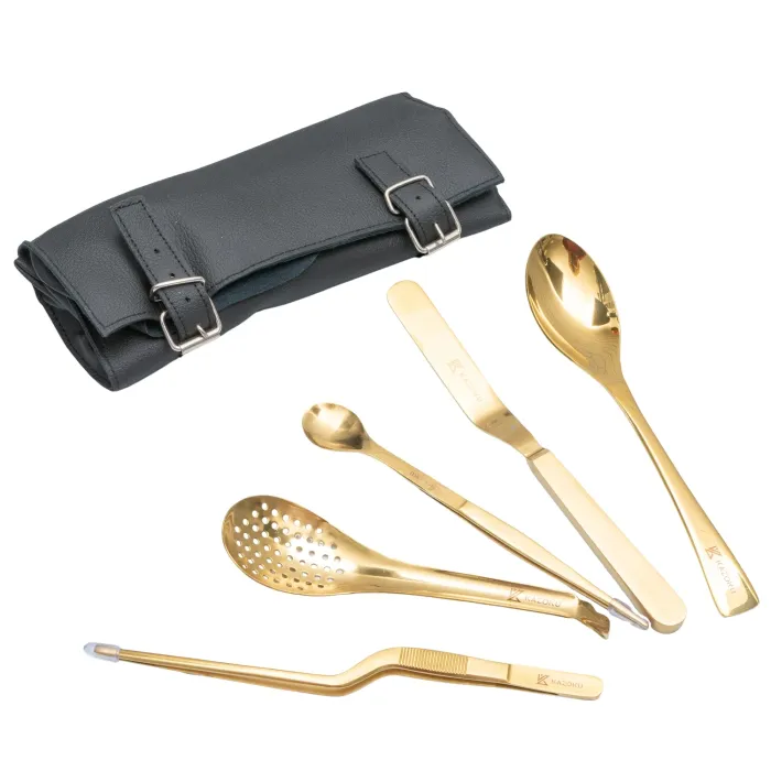 Kazoku Gourmet Tools 5-Piece Gold + Leather Rolling Map