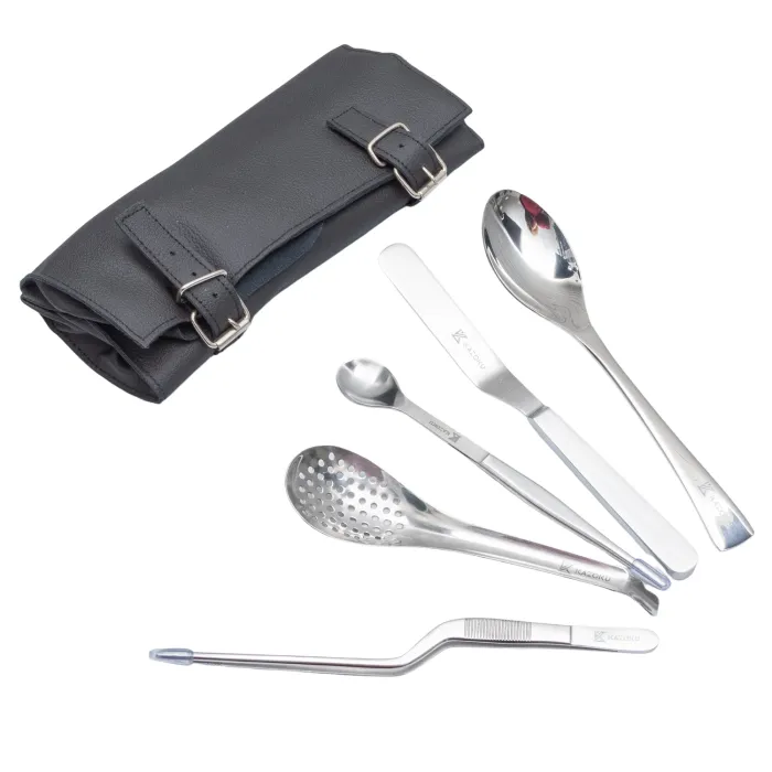 Kazoku Gourmet Tools 5-Piece Stainless Steel + Leather Roll Folder
