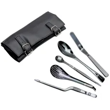 Kazoku Gourmet Tools 5-Piece Black + Leather Rolling Map