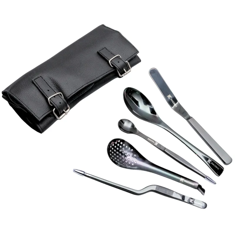 Kazoku Gourmet Tools 5-Piece Black + Leather Rolling Map