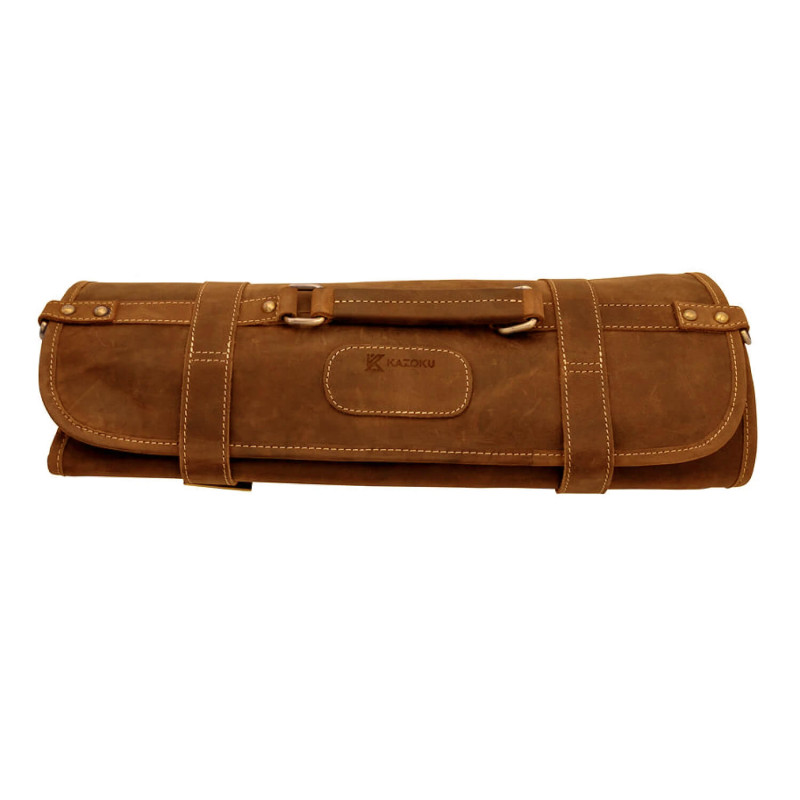 Kazoku Leather Knife Bag 10 Compartments Cognac